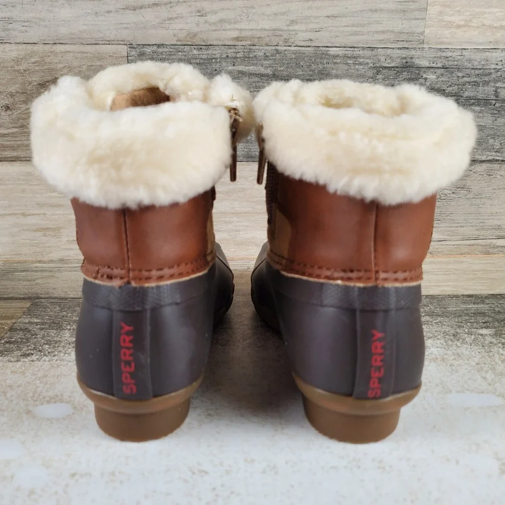 Sperry Alpine Saltwater Girls Duck Boots Sz 12 M Tan Cozy Faux-Shearling Lace-Up